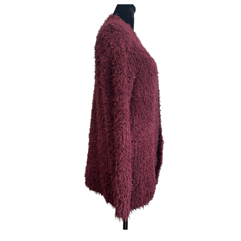 Kensie Soft Cozy Burgundy Open Front Eyelash Cardigan Sweater Women's Size Med. - Picture 4 of 8